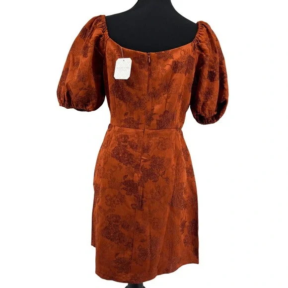 NWT Altar'd State Rust Floral Wedding Puff Sleeve Square Neck Mini‎ Dress XL - Picture 3 of 9